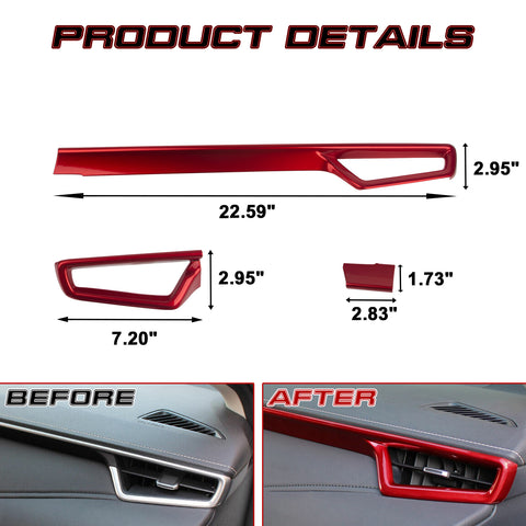 3X Sporty Style Red Side Dashboard AC Air Outlet Cover For Toyota Corolla Cross