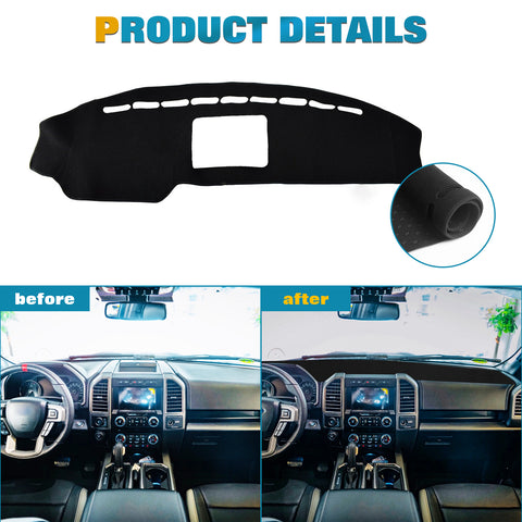 Center Console Dashboard Mat Pre-cut Non-Slip Sunshield Sun Glare Protector Dash Carpet Pad Black Cover Compatible with Ford F150 2009-2014