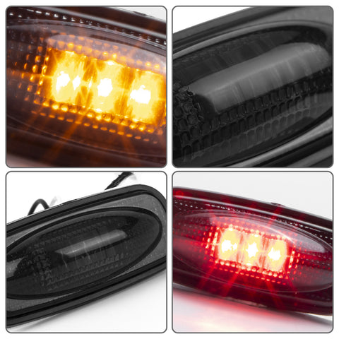 LED Fender Marker Replacement For DODGE 2003-2009 RAM 2500 3500, Smoked Lens Amber Red LED Fender Bed Side Marker Lights Set Assembly Heavy Duty Dually Truck Double Wheel Side Rear Fenders