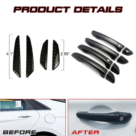 Carbon Fiber Style Door Handle+Door Edge Guard Trim For Hyundai Elantra 2017-20