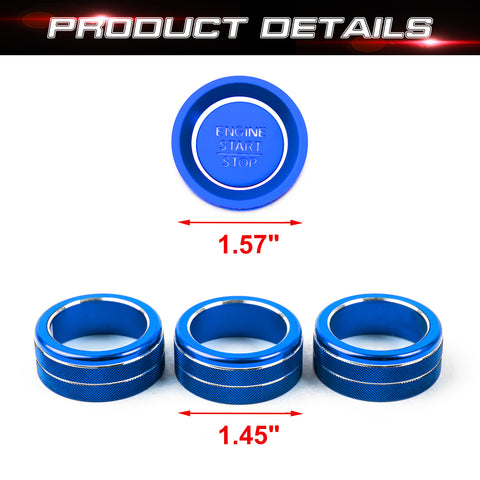 Centre Console AC Climate Control Knob Surrounding Ring + Engine Start/Stop Push Button Covers Decoration Combo Kit Compatible with Honda Civic 11th Gen 2022 (Blue)