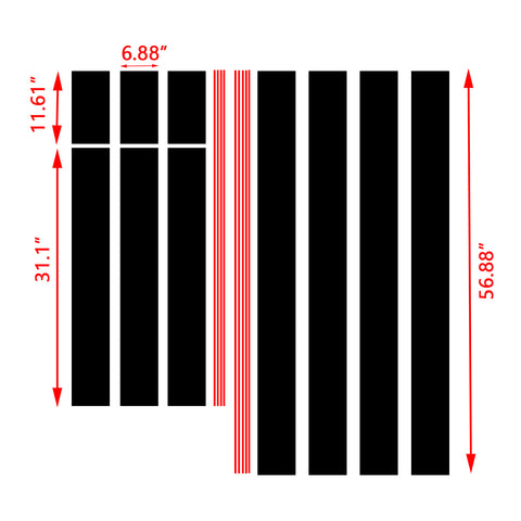 JDM Vinyl Stripe Sticker Sporty Racing Graphics Decal Trim for Ford Mustang 2015-2020 Hood Roof Rear Trunk Decoration, Glossy Black with Red Side