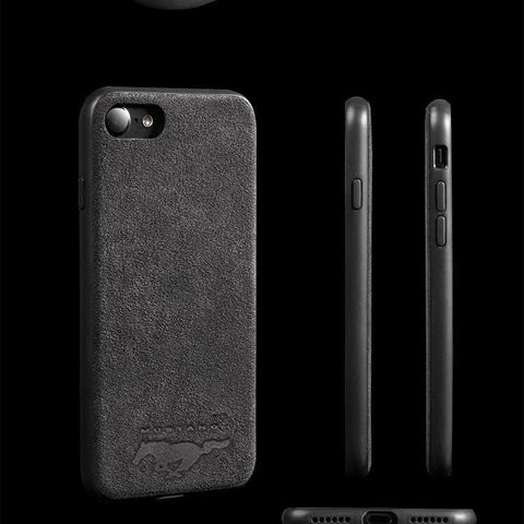 Luxury Super Mustang Logo Slim Leather Alcantara Suede Durable Protective Cover Case for iPhone 7 8 iPhone 7 8 Plus iPhone X
