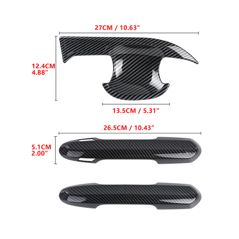 Exterior Door Handle w/ Handle Bowl Cover Trim, Carbon Fiber Pattern, Compatible with Toyota Rav4 2019-2024 (with Smart Keyhole)