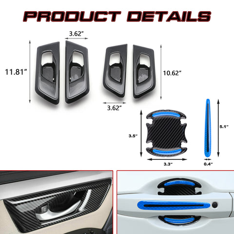 Carbon Fiber Texture Inner + Exterior Door Handle Bowl Trim For Honda CR-V 17-22