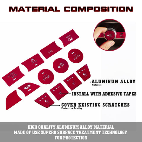 13Pcs Red Aluminum Center Dashboard Switch Cover Trim For Honda Accord 2018-2021