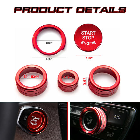 Red Engine Start Stop Button AC Climate Control Ring Cover For BMW F20 F22 F30