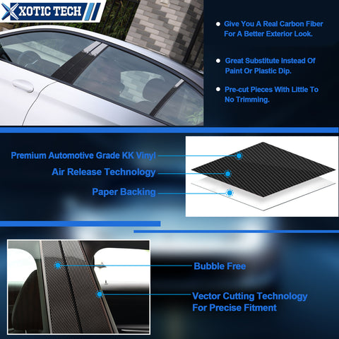 Door Window Pillar Post Genuine KK Vinyl Decal, Overlay Pre-Cut Cover Sticker, Compatible with BMW 3-Series F30 2012-2018 (Carbon Fiber Pattern)