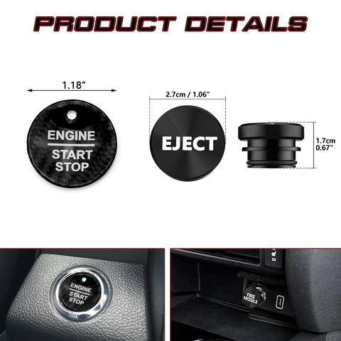 Set Real Carbon Fiber Engine + Black Cigarette Eject Button Trim For Ford Raptor