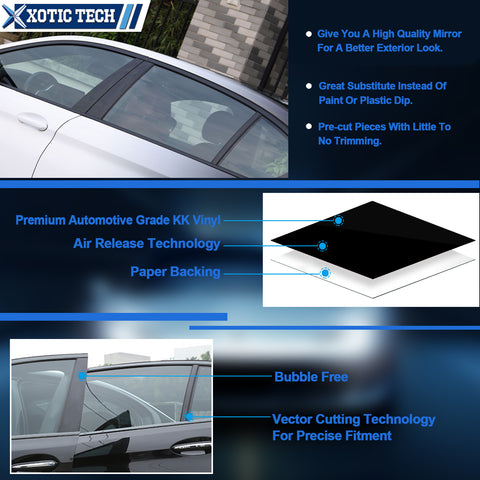 Door Window Pillar Post Genuine KK Vinyl Decal, Overlay Pre-Cut Cover Sticker, Compatible with BMW 5-Series F10 2010-2017 (4 Doors Only) -Glossy Black