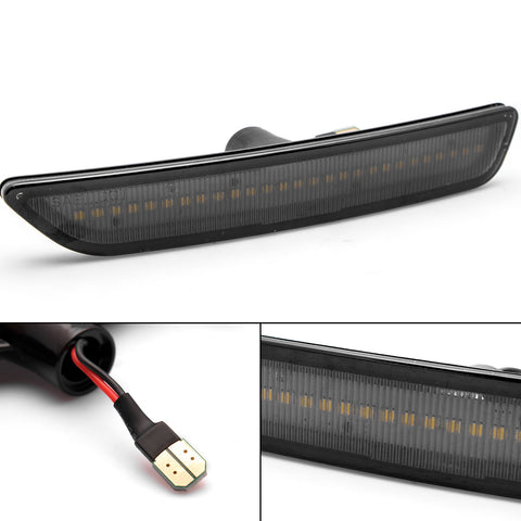 2x Smoked Lens Amber / White LED Front Side Marker Light Lamp Kit for Ford Mustang 2010-2014, Direct Replace, Super Bright 27-SMD