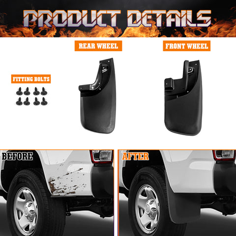 4PCS Front & Rear Mud Flap Splash Guards Fender Flare Mudguard Dirt Slush Trap Protector w/Hardware Accessories Full Set Compatible with Toyota Tacoma 2005-2015