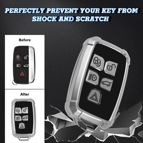 Iron Armor Style Silver Full Cover Remote Key Fob Cover For Range Rover 2013-2017