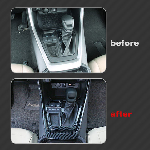 Carbon Fiber Pattern Center Console Gear Shift Frame Cover For Toyota RAV4 2019-2021