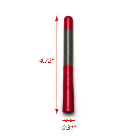 Carbon Fiber Red Aluminum Antenna Roof Hood Mount Mast 4.7'' inch Screw Type AM/FM Radio Car Antenna JDM Replacement Universal Fit
