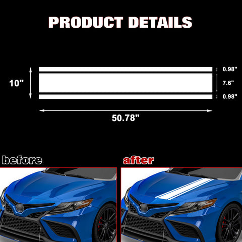 3X White KK Vinyl Front Hood Bumper Fender Trunk Stripe Sticker Decal For Car