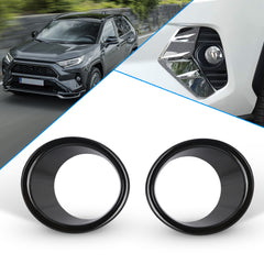 Front Fog Light Ring Protector Frame Cover Trim Compatible with Toyota RAV4 2019-2024, Glossy Black