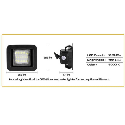 Xenon White LED License Number Plate Light Kit for Ford F-150 2015-up - Direct Fit Error Free - 18-SMD