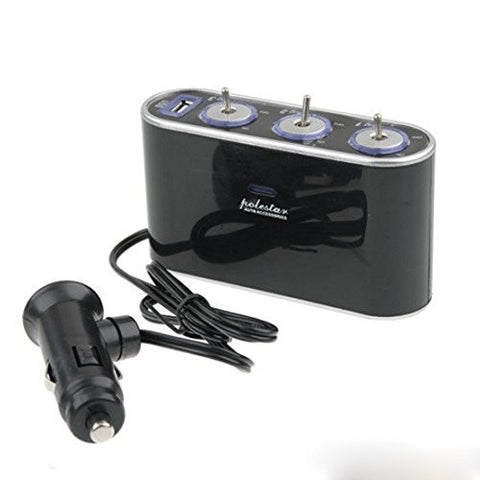 1 Set LED USB Triple 12V Car Cigarette Adapter Splitter Charger Socket w/ Switches for cell phones, tables, etc.