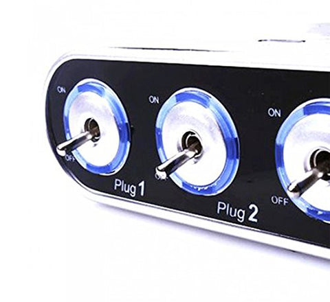 1 Set LED USB Triple 12V Car Cigarette Adapter Splitter Charger Socket w/ Switches for cell phones, tables, etc.
