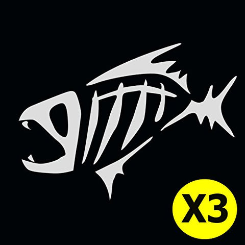 3pcs 6.5" G. Loomis Skeleton Fish Bone Kayak Fishing Boat Car Window Die-Cut Graphic Vinyl Decals for SUV Truck Car Bumper, Laptop, Wall, Mirror, Motorcycle
