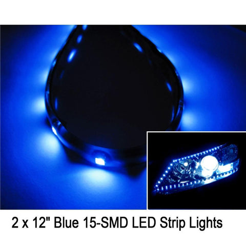 2x Blue 12" Ultra Thin Flexible Waterproof Door Foot 15-SMD LED Strip Lights