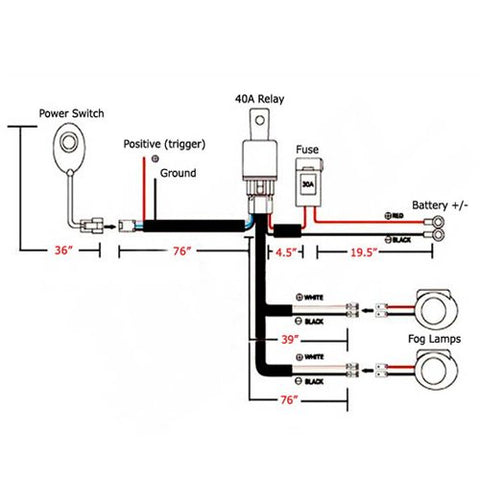 Universal Relay Harness Wire + ON / OFF Switch Cable Kit for LED Light Bar Fog Light HID Work Lamp - 12V 40AMP