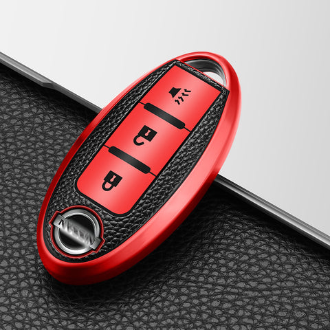 Soft TPU Leather Smart Key Fob Cover Full Protective Red For Nissan Murano Rogue