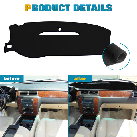 Center Console Dashboard Mat Pre-cut Non-Slip Sunshield Sun Glare Protector Dash Carpet Pad Black Cover Compatible with Chevrolet Silverado GMC Sierra 2007-2013,w/One Golve Box-Type B