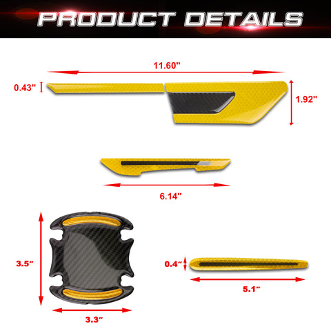 Car Side Door Marker Rearview Mirror Edge & Door Handle Protector Guard Cover Warning Sticker Set, Carbon Fiber Pattern w/ Reflective Safety Strip (Yellow)
