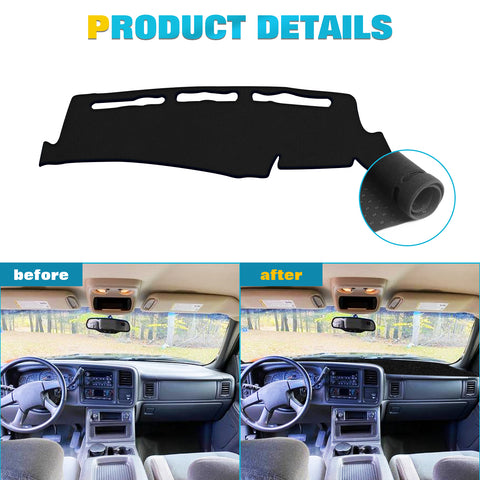 Center Console Dashboard Mat Pre-cut Non-Slip Sunshield Sun Glare Protector Dash Carpet Pad Black Cover Compatible with Chevrolet Silverado Tahoe Suburban GMC Sierra Pickup 1999-2006