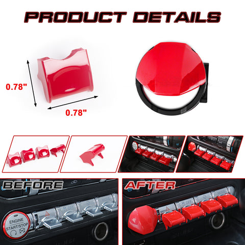 Keyless Engine Start Stop Push Button Surrounding Ring Cover & Center Console Control Button Decor Trim, Compatible with Ford Mustang 2015-2022 (Red)
