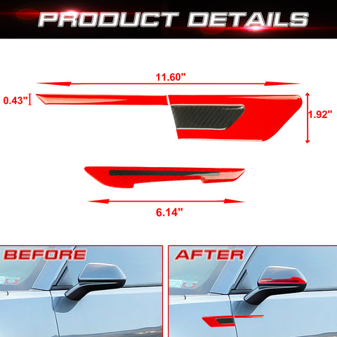 Car Side Door Marker Rearview Mirror Edge Protector Guard Cover Sticker Set, Carbon Fiber Pattern w/ Reflective Safety Strip (Red)
