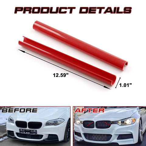 Front Grille Insert Trims Stripes, Front Center Kidney Grilles Trim Compatible with BMW 5 X1 X2 Series F07 F10 F11 F48 F39 (Red)