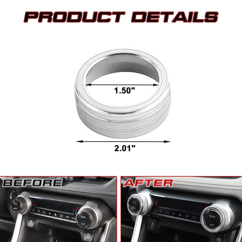 Silver Aluminum Alloy AC Climate Knob Ring Decor Cover For Toyota RAV4 2019-2023