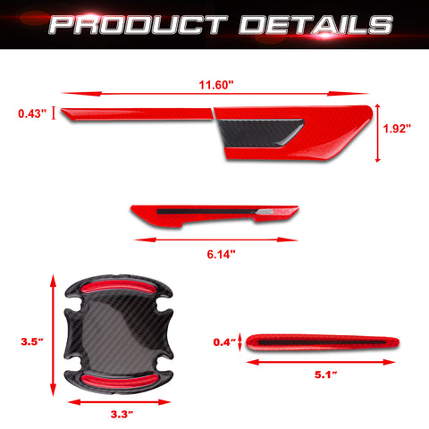 Car Side Door Marker Rearview Mirror Edge & Door Handle Protector Guard Cover Warning Sticker Set, Carbon Fiber Pattern w/ Reflective Safety Strip (Red)