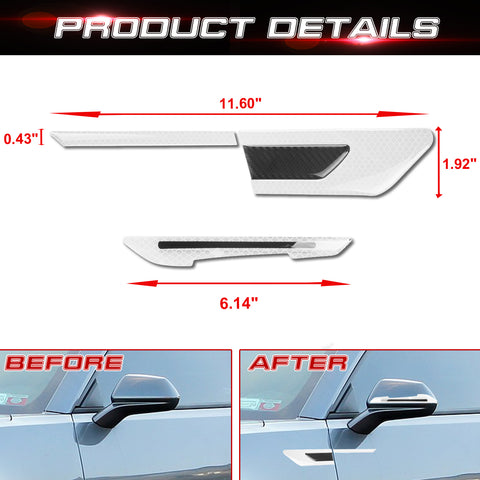 Car Side Door Marker Rearview Mirror Edge Protector Guard Cover Sticker Set, Carbon Fiber Pattern w/ Reflective Safety Strip (White)