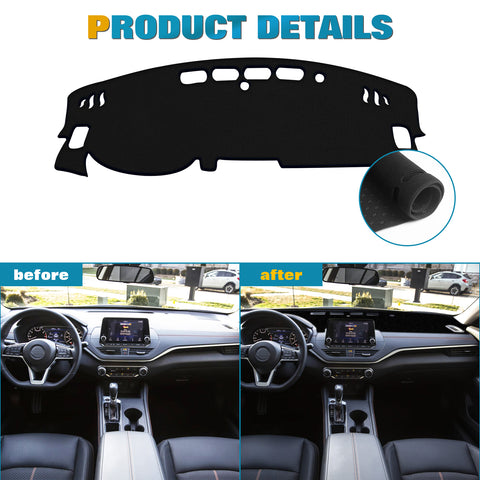 Center Console Dashboard Mat Pre-cut Non-Slip Sunshield Sun Glare Protector Dash Carpet Pad Black Cover Compatible with Nissan Altima 2019-2021