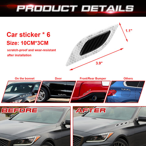 6x White w/ Carbon Fiber Pattern 3D PVC Night Reflect Car Vent Edge Bumper Decal