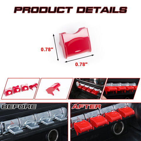 4Pcs Gloss Red Center Console Control Button Cover Trim For Ford Mustang 2015-up
