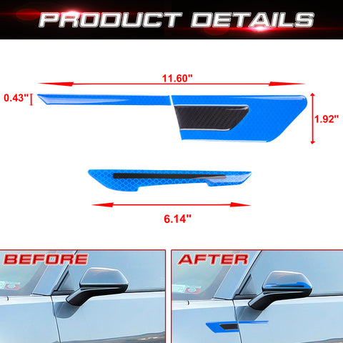 Car Side Door Marker Rearview Mirror Edge Protector Guard Cover Sticker Set, Carbon Fiber Pattern w/ Reflective Safety Strip (Blue)