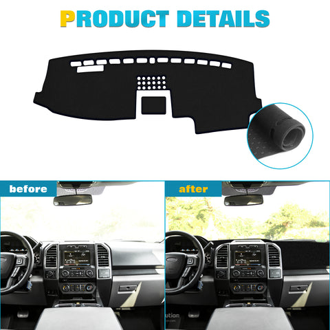 Center Console Dashboard Mat Pre-cut Non-Slip Sunshield Sun Glare Protector Dash Carpet Pad Black Cover Compatible with Ford F150 2015-2020