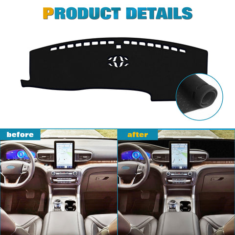 Center Console Dashboard Mat Pre-cut Non-Slip Sunshield Sun Glare Protector Dash Carpet Pad Black Cover Compatible with Ford Explorer 2020-2024