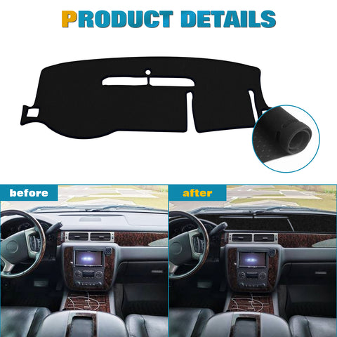 Center Console Dashboard Mat Pre-cut Non-Slip Sunshield Sun Glare Protector Dash Carpet Pad Black Cover Compatible with Chevrolet Silverado GMC Sierra 2007-2013,w/One Golve Box-Type A