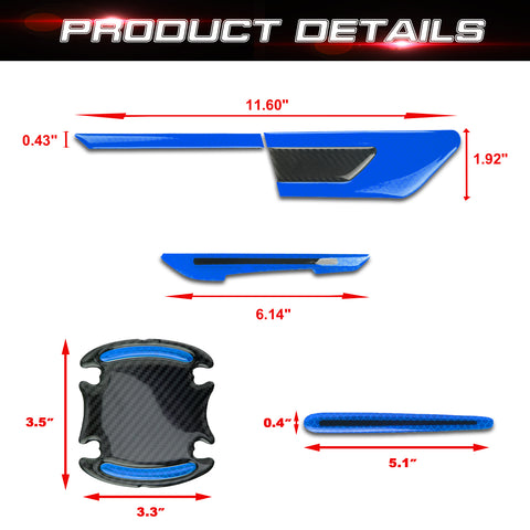 Car Side Door Marker Rearview Mirror Edge & Door Handle Protector Guard Cover Warning Sticker Set, Carbon Fiber Pattern w/ Reflective Safety Strip (Blue)