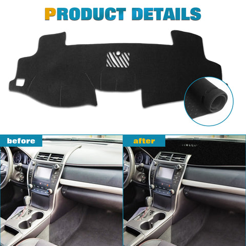 Center Console Dashboard Mat Pre-cut Non-Slip Sunshield Sun Glare Protector Dash Carpet Pad Black Cover Compatible with Toyota Camry 2012-2017