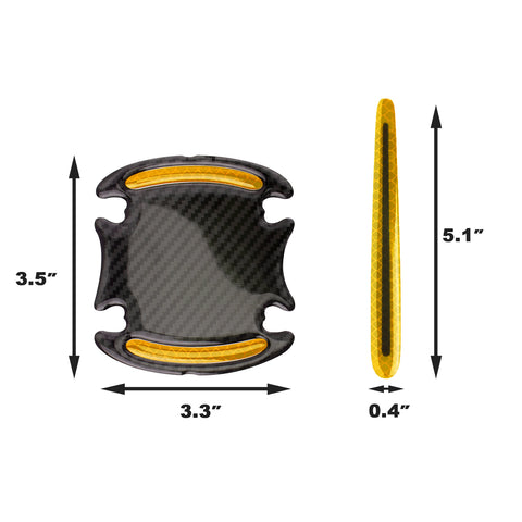 Car Door Handle Reflective Stickers Scratch Protective Cover Guard, Carbon Fiber Pattern w/Safety Warning Strip (Yellow)