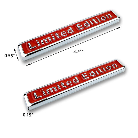 2pcs Universal Limited Edition Logo Emblem Metal Badge Sticker Decal for Side Fender Trunk Compatible with Most Cars (9.5cm x 1.5cm Red)