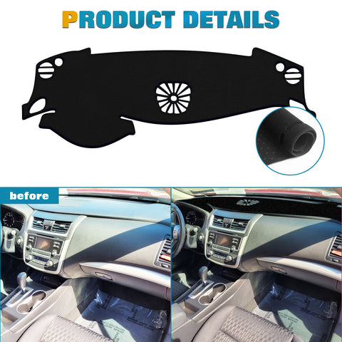 Center Console Dashboard Mat Pre-cut Non-Slip Sunshield Sun Glare Protector Dash Carpet Pad Black Cover Compatible with Nissan Altima 2013-2018