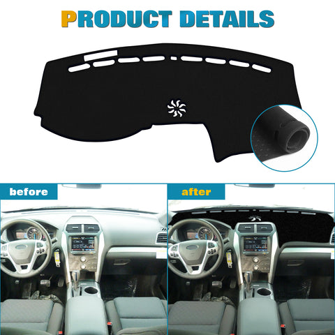 Center Console Dashboard Mat Pre-cut Non-Slip Sunshield Sun Glare Protector Dash Carpet Pad Black Cover Compatible with Ford Explorer 2011-2019